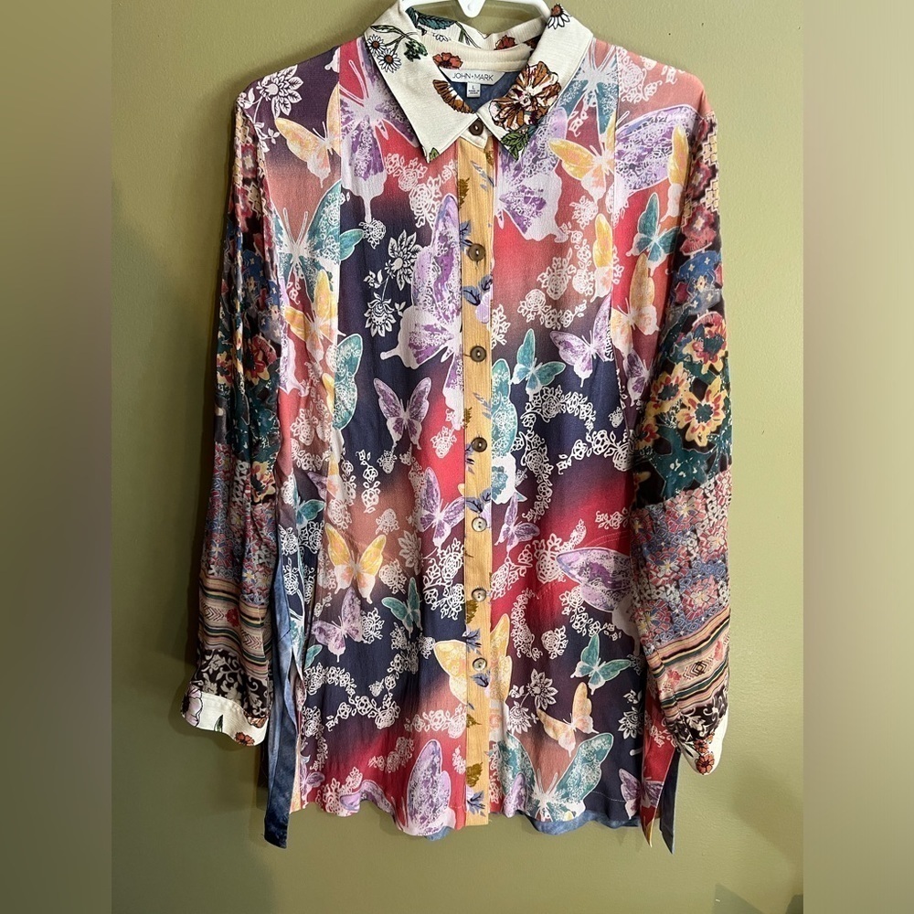 John.Mark Multi Pattern Textured Tunic Top Womens… - image 2